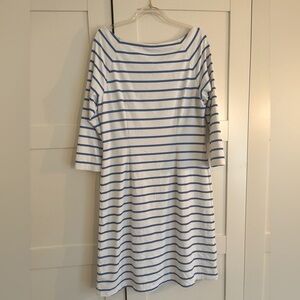 J. McLaughlin Blue and White Boat Neck Midi Dress Size Medium